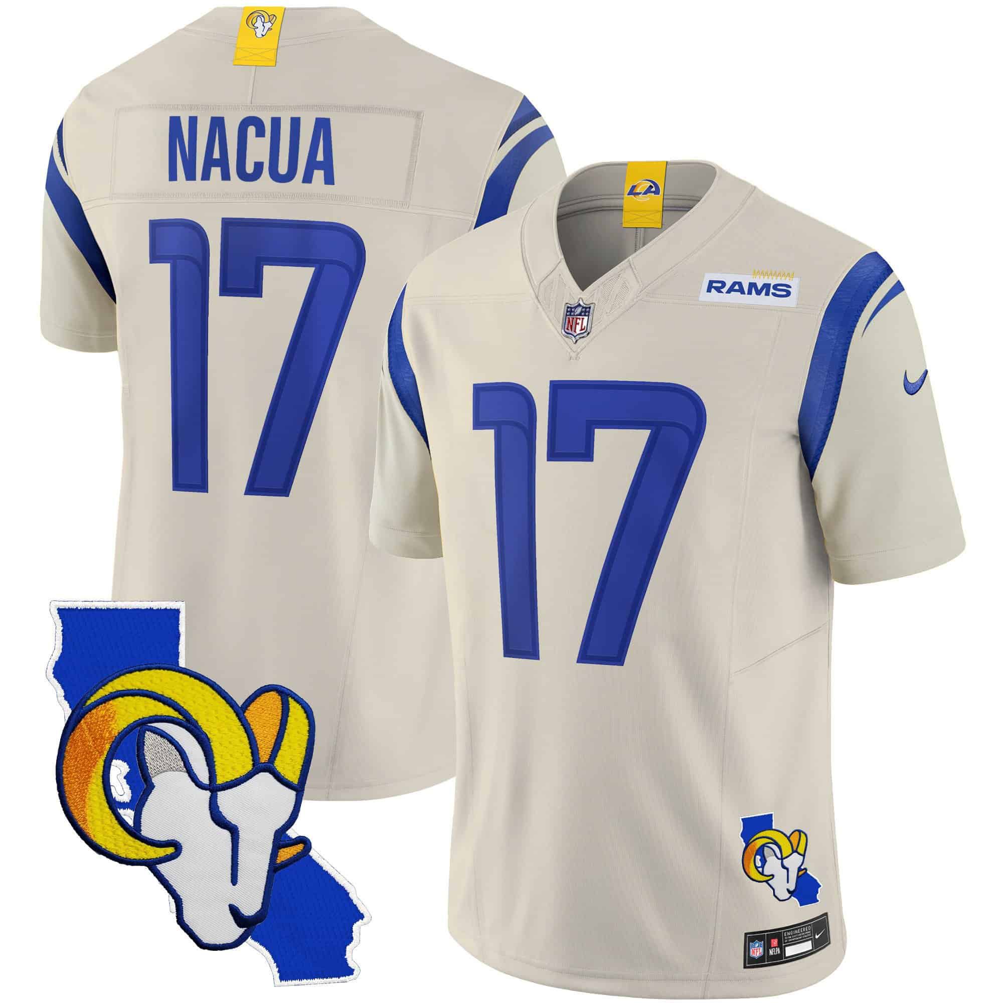 Men Los Angeles Rams #17 Nacua Grey 2024 Nike California Patch Vapor Limited NFL Jersey